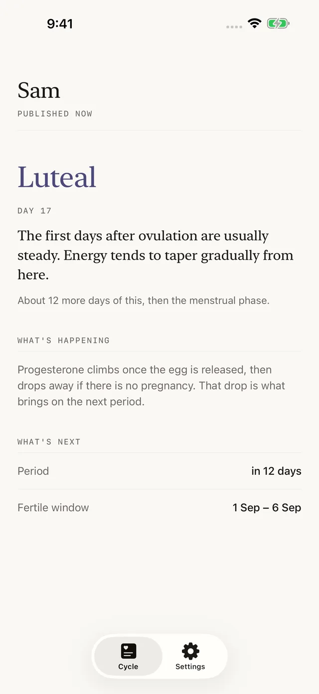 Indica Partner app showing a shared cycle view.